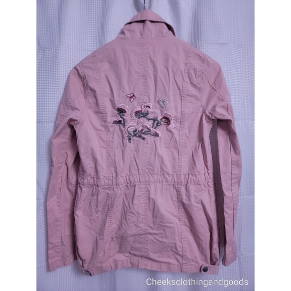 Ashley Pink Floral Embroidered Boho Cotton Utility Jacket size SMALL - Picture 1 of 6